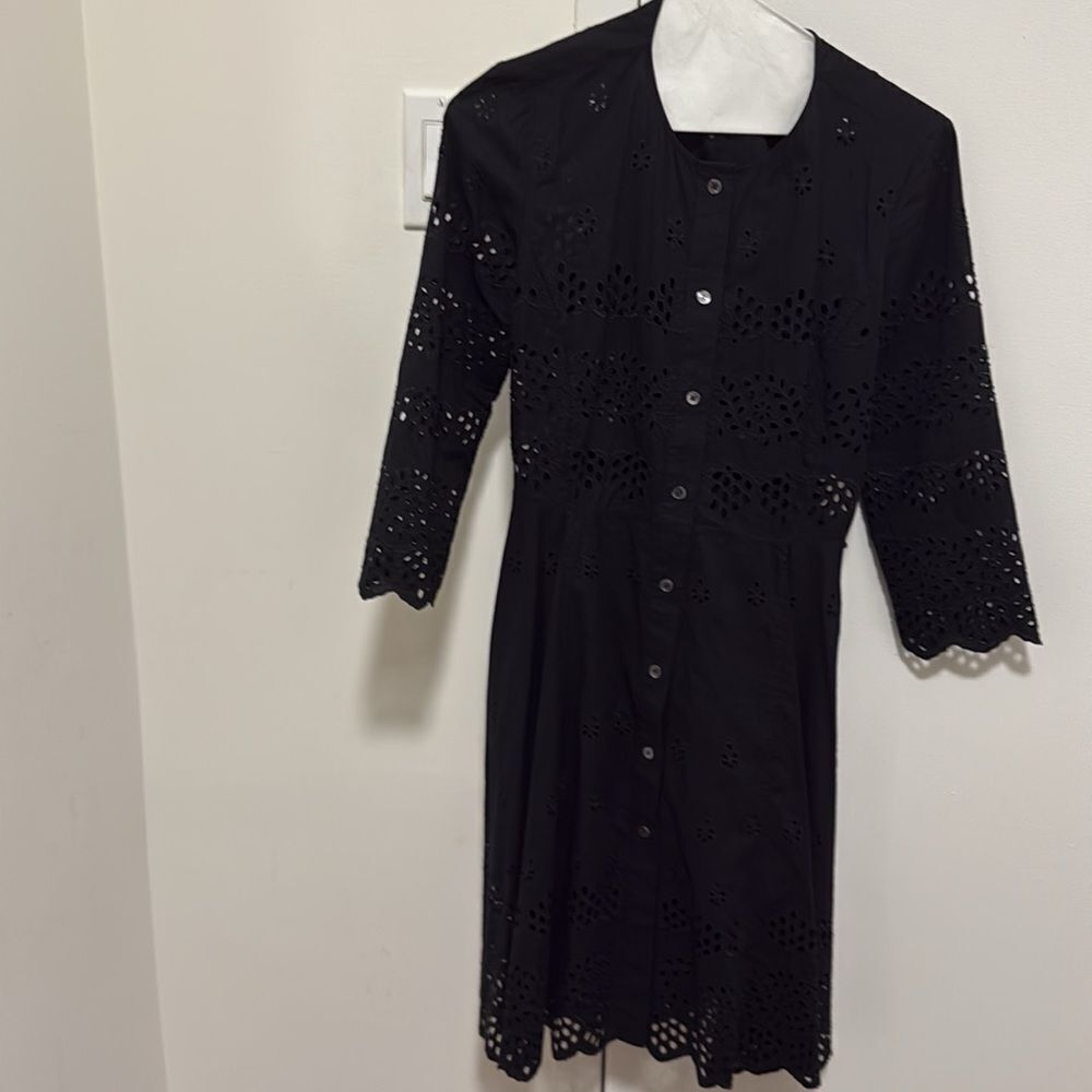Theory Kalsingas Black Eyelet Embroidered Cotton Shirtdress. Size 00. - Picture 5 of 10